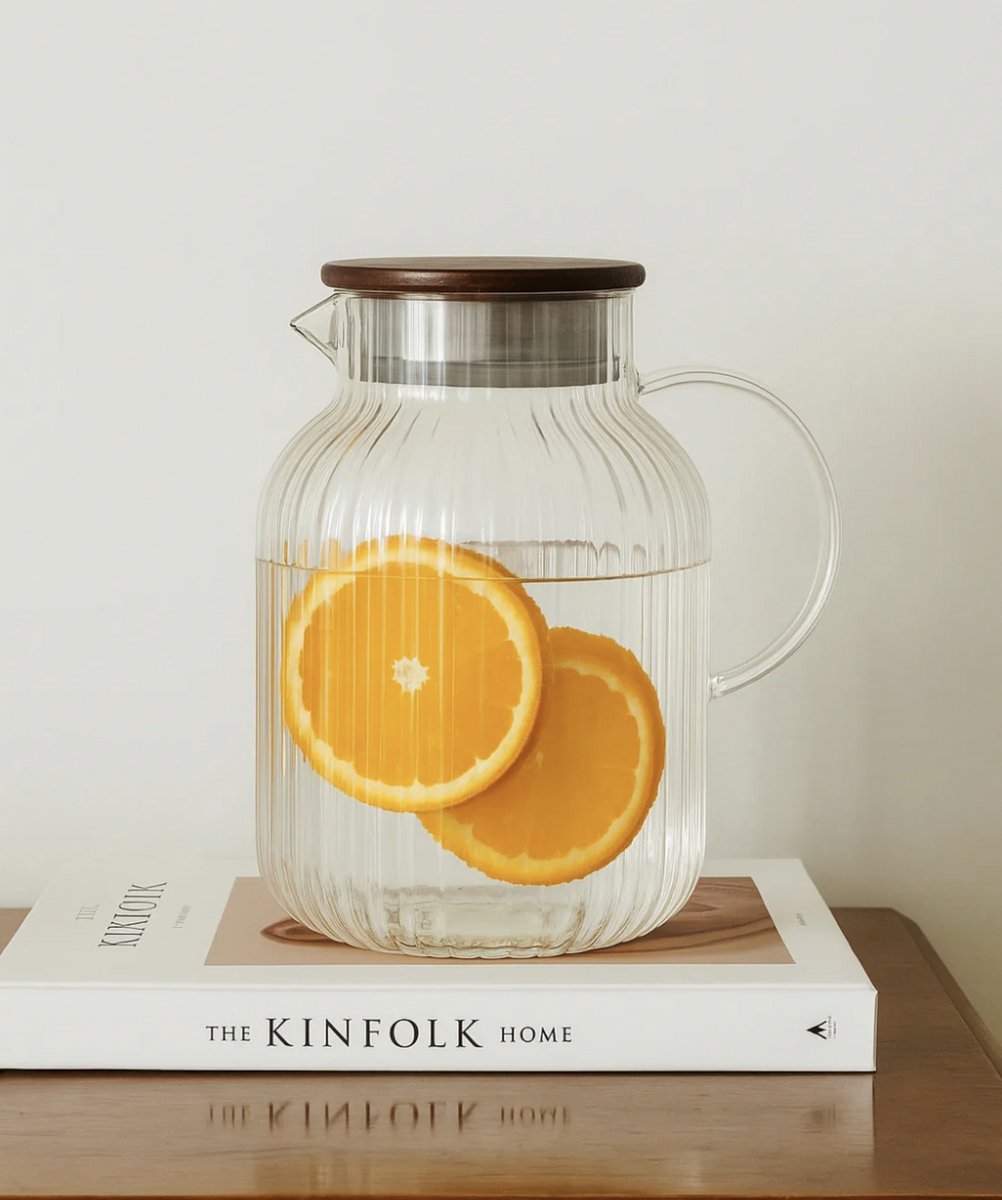 Stripe Karaf met acacia deksel 1500 ml