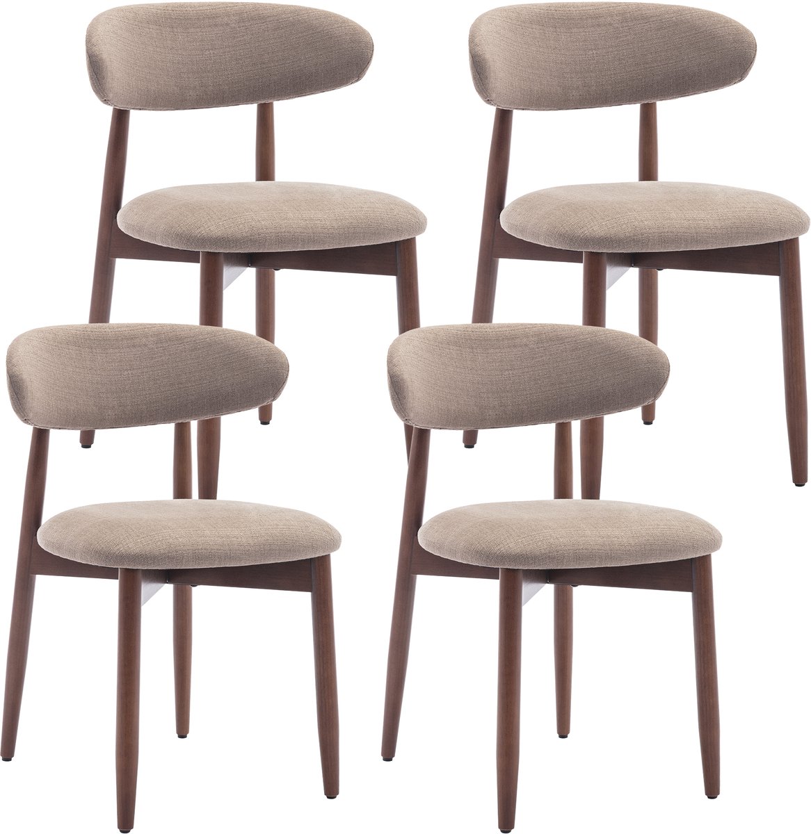 COLAMY Houten eetkamerstoelen - set van 4 - Moderne met stof beklede keukenstoelen - Boerderij eetkamerstoel- camel