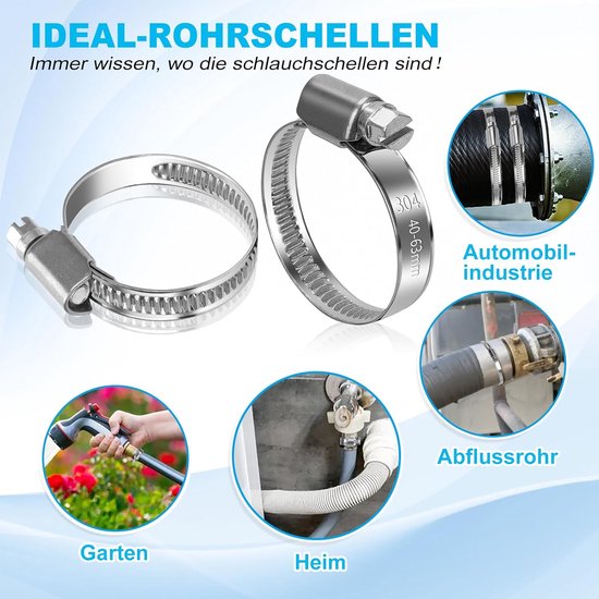 Slangklemmen Roestvrij Staal - Slang Klemmen Set - Slangen Bevestigen - Geen Schade Aan Slang - 40-63 mm - Zilver — afbeelding 2