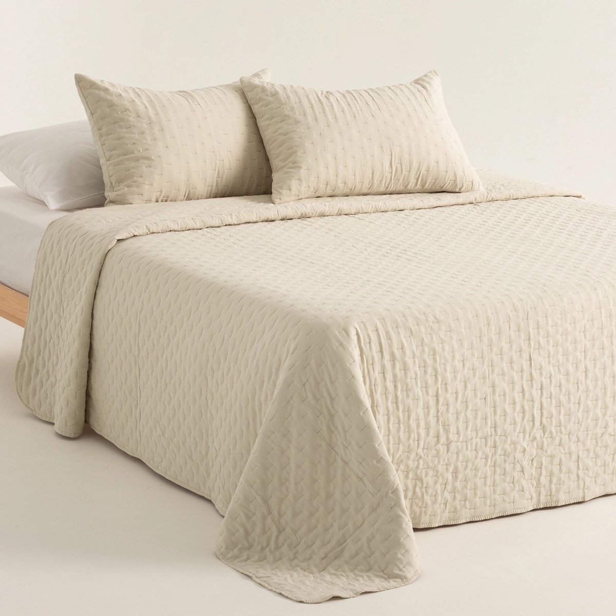 GAMUSI Nara Sprei - Gewatteerd - Superzacht - 200 x 270 cm + 2 Kussenslopen - Beige - Lichtgewicht Quilt - OEKO-TEX