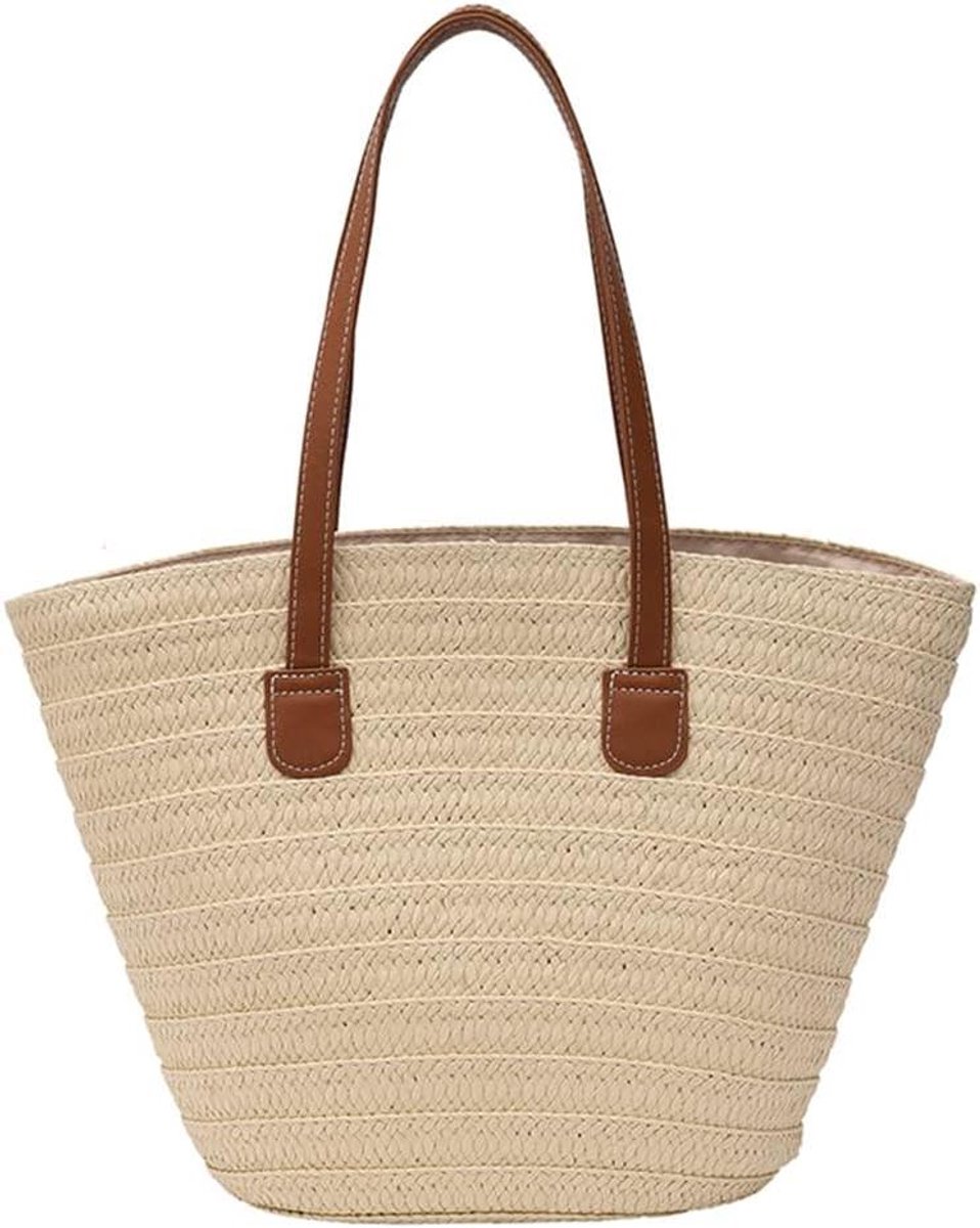 Dames Handtas - Zomer Tas - Strand Bezoek - Handgeweven Vlechtwerk - 44 cm Breed - Naturel