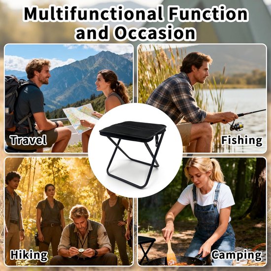 Krukken - Draagbare Opvouwbare Kruk - 2-in-1 Schoudertas Kruk - Mini Outdoor Kruk - Lichtgewicht - Belastbaar tot 120kg - Voor Kamperen, Vissen, Wandelen - Zwart — afbeelding 5