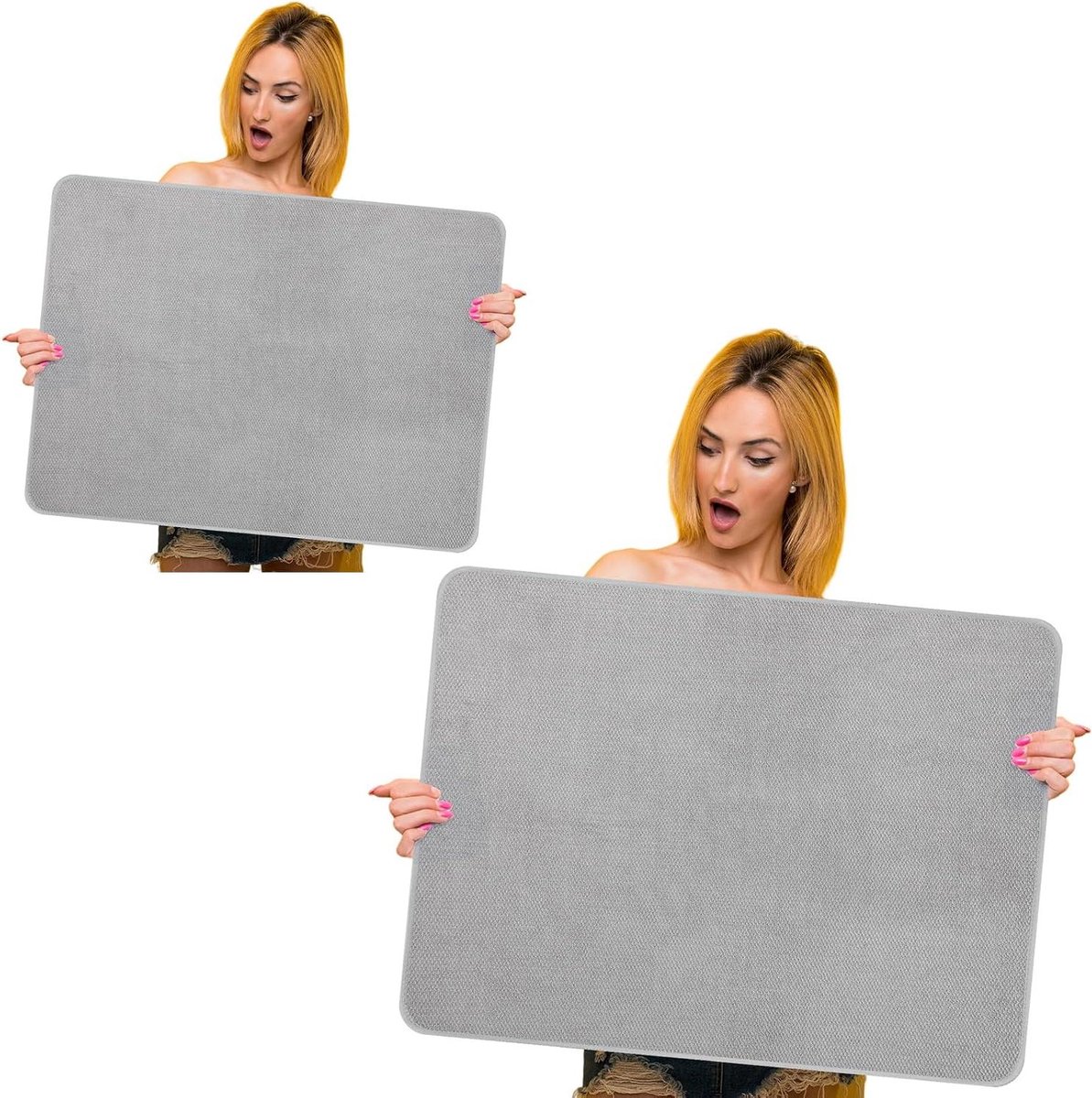Afwasdroogmat - Keukenmat - Aanrecht Drogen - Extra Groot Absorberend - 2 stuks 76x61 cm - Grijs