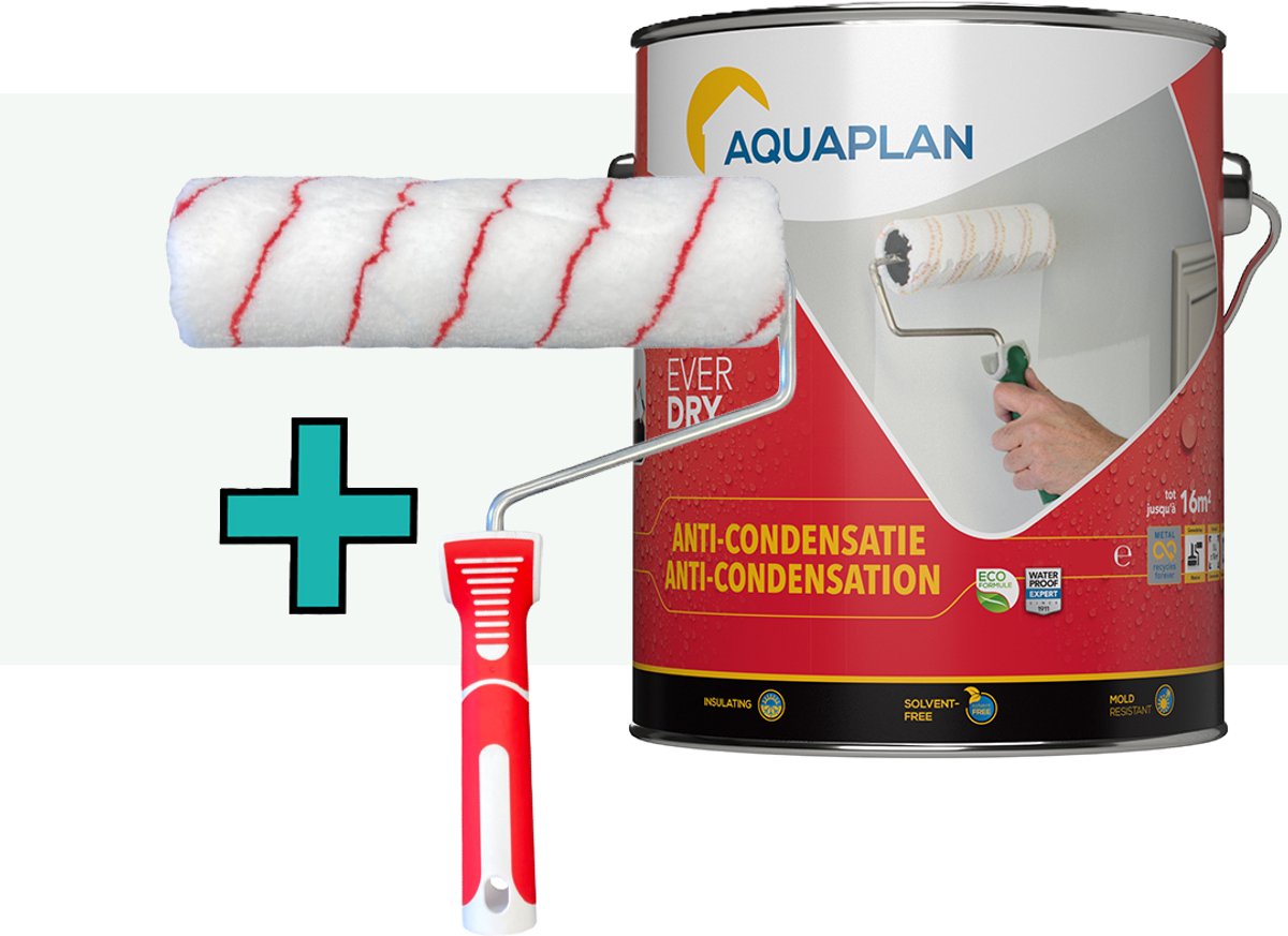 AQUAPLAN Anti-Condensatie Muurverf – Vochtwerende & Schimmelwerende Isolerende Coating voor Binnenmuren en Plafonds + verfroller – 5 Liter