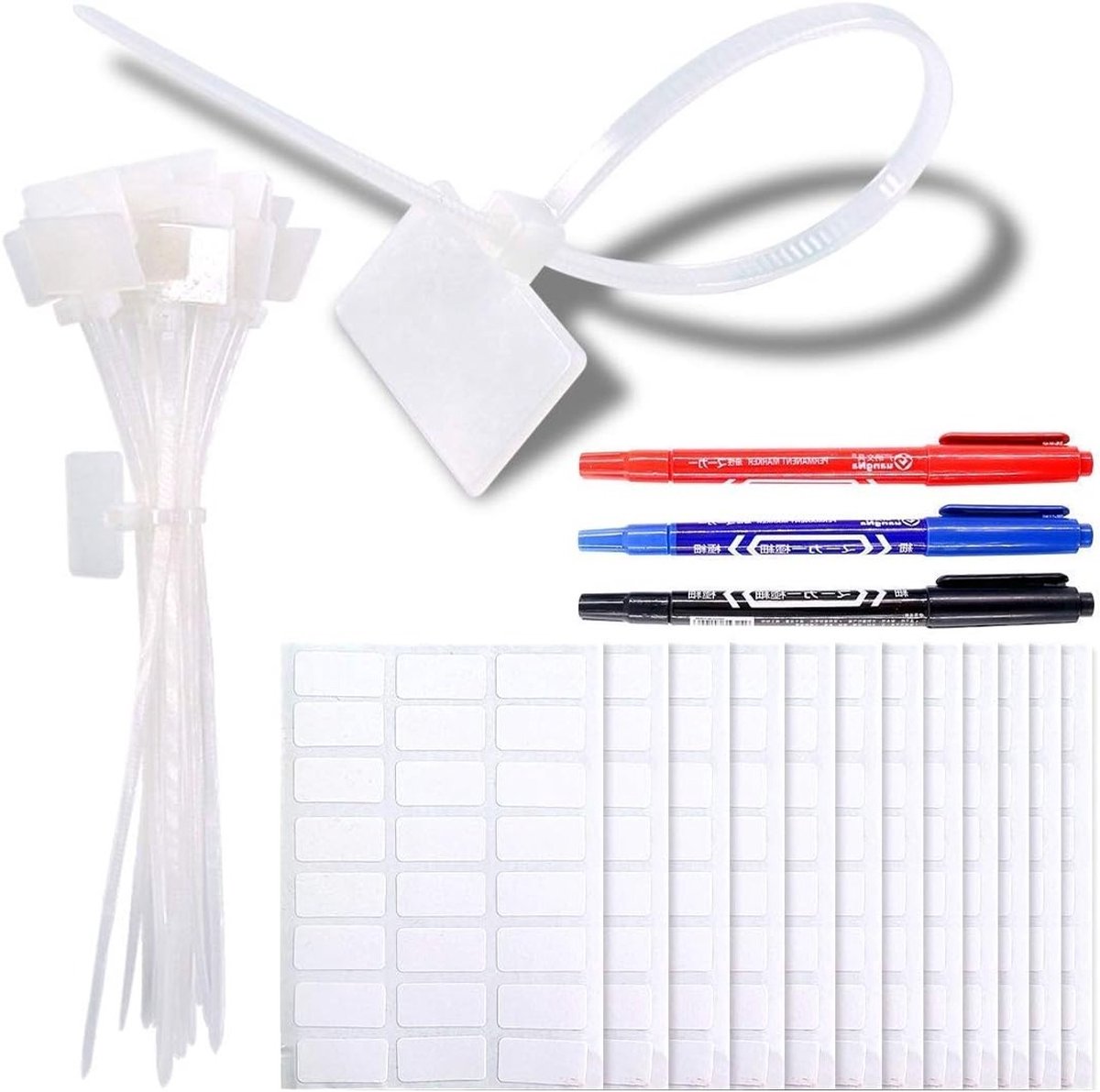 200 Stuks 6 Inch Nylon Kabel Marker Bands - Zelfsluitende Koord Labels met 3 Markers en 288 Witte Zelfklevende Kabel Labels voor Thuisgebruik en Organisatie