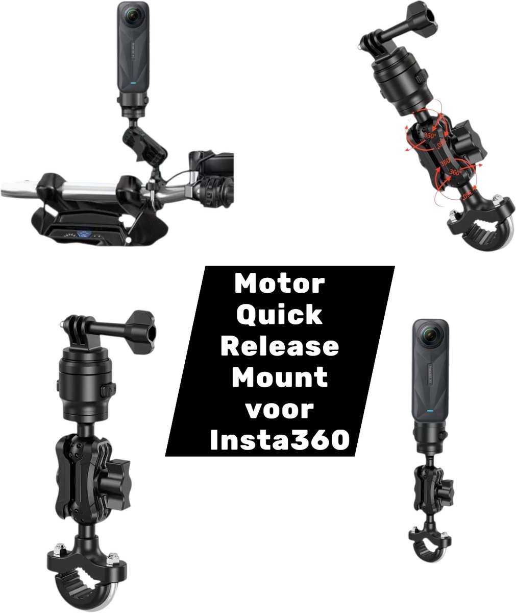 Motor Mount 4 Insta360 One X5 - Quick Release -Insta360 One X5 X4 X3 X2 X R Bionic Motor Mount Quick Release voor Insta360 - Motor U - Mount Voor Insta360 - Fiets Mount - Motorcycle Mount Set for Insta360 One X5 X4 X3 X2 - Compact Mount - GoPro