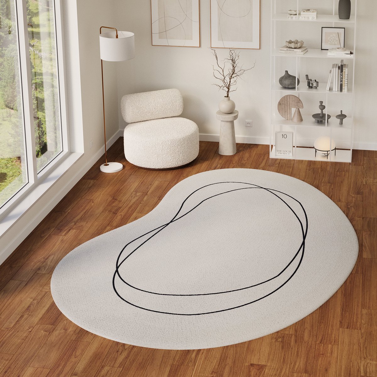 Tapiso Wisp Vloerkleed Organisch Wit – Laagpolig Tapijt Modern Abstract Design – Antislip