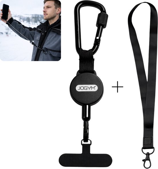 JOGYM® - Cordon Téléphonique Pour Sports d'Hiver - Antivol - Accessoire Ski Et Snowboard - Câble en Acier - 2 Mousquetons Extra Robustes - Met Cordon Pour Le Cou - Universel