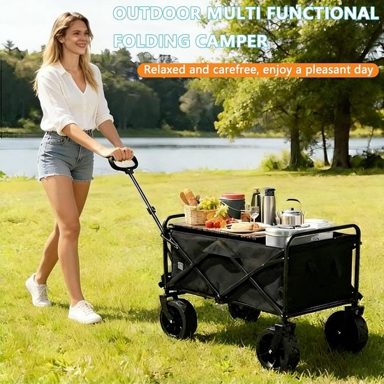 Opvouwbare bolderkar - Transportwagen tuinwagen - Spullen vervoeren - 360 graden wielen - 400 liter 250 kg - Zwart van Opvouwbare Bolderkar — afbeelding 3