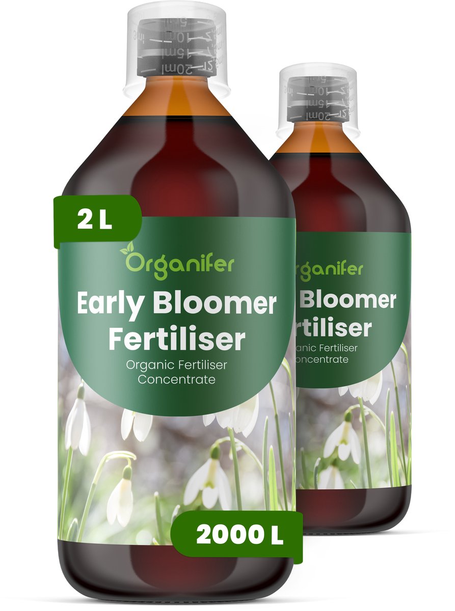 Vloeibare Meststof Voor Vroegbloeiende Planten 2X1 Voor 2000 L - Npk 3-4-3 - Beter Bloemgrootte - Kleurintensiteit - Sierwaarde Ondersteunt Krachtige Vroege Seizoensgroei Bij Alle Vroegbloeiende Planten - Organifer