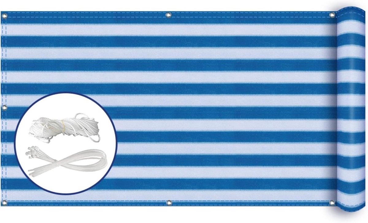 Balkonbekleding - Inkijkbescherming Balkon - Privacy Creëren - Weerbestendig Materiaal - 90 x 850 cm - Blauw-Wit Gestreept