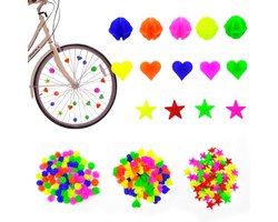 210 Fietsspaakkralen - Kleurrijke plastic clipkralen - Fietsspaakdecoratie - Fietsspaakaccessoires voor kinderen - Wielkappen - Geschikt voor meisjes en jongens - Diverse kleuren en 3 vormen