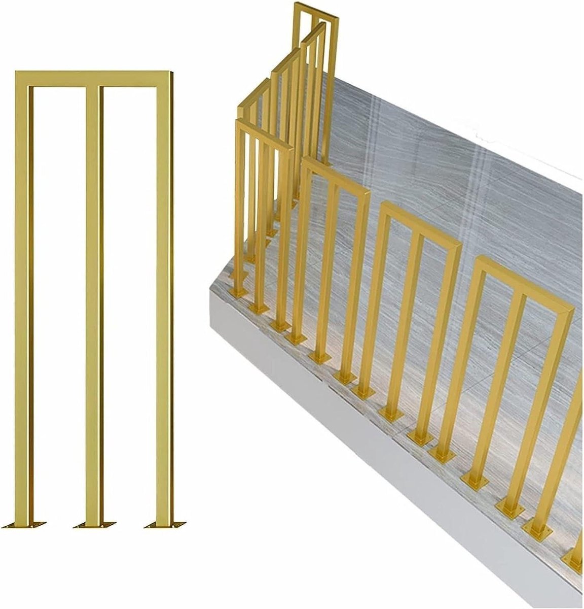 Trapleuning U/M Vorm - Steunleuning Smeedijzer - Veiligheid Trap - Roestwerende Coating - H-35 cm - Goud