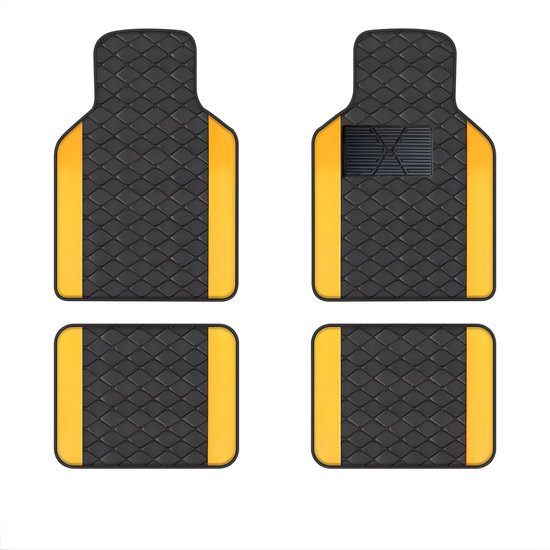 Auto Vloermatten – Voor auto’s / universeel gebruik – Volledige set / accessoires – Zwart & Geel, tapijt
