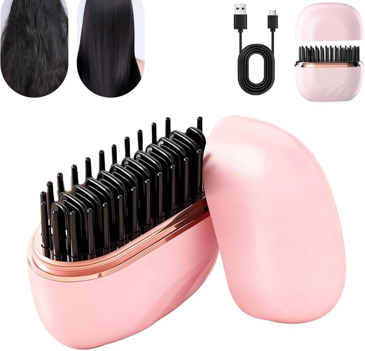 KZQ Roze Mini draagbare stijltang Draadloze Haarstyler met 3 Temperaturen Type-C Snelladen Stijlt en Krult in één voor Glad Haar en Krullen Lichtgewicht