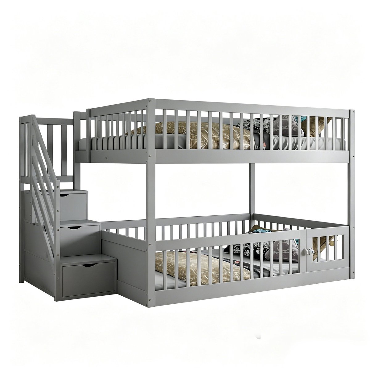 Merax Stapelbed of Hoogslaper voor Kinderen 140x200 cm - Bed met Opbergruimte - Veiligheids Trap met Laden - Hout - Grijs