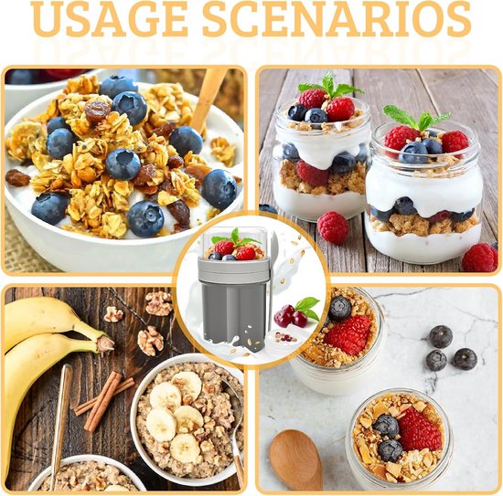 Muesli beker - Yoghurt beker to go - Overnight oats beker - Lunchbeker - Lekvrij - Met deksel - Herbruikbaar - Voor werk, school en onderweg - Roze — afbeelding 4