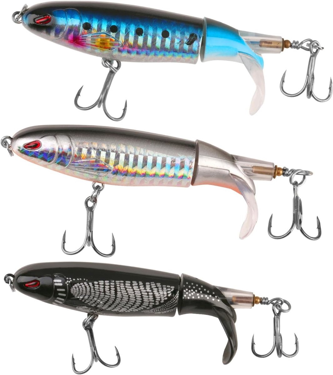 Set van 3 Topwater Vissersaas met Haken, Ideale Aas voor Grote Roofvissen zoals Zander, Baars en Forel, Perfect als Visserscadeau voor Mannen