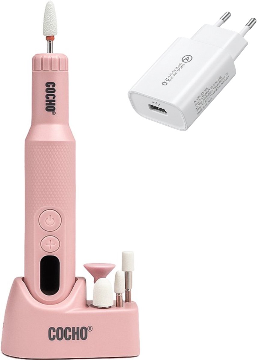 COCHO® Elektrische Nagelfrees – Pedicureset met Nagelvijl Bitjes – Professionele Elektrische Nagelvijl – Voor Manicure & Pedicure – Roze
