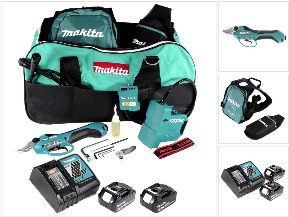 Makita DUP 361 RG accu-snoeischaar 36 V (2x 18 V) + 2x accu 6,0 Ah + oplader + tas