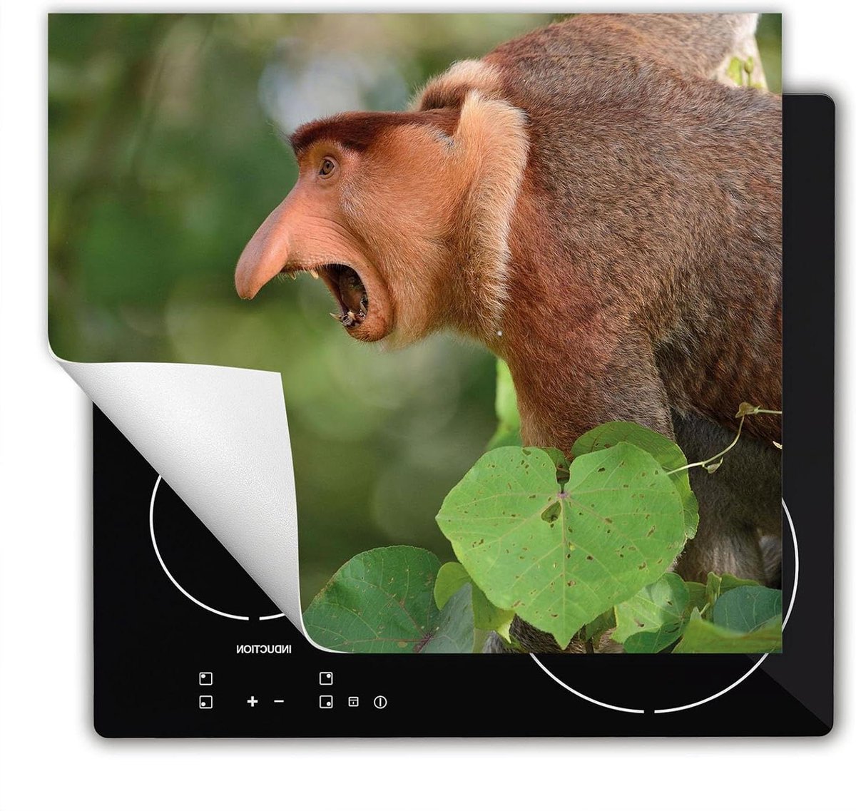 Inductie Beschermer - Kookplaat Mat - Extra Werkruimte - Antislip Vinyl - 60x52 cm - Apen bos
