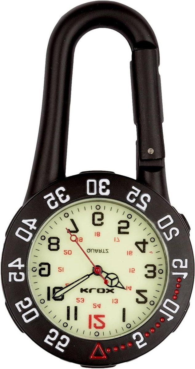 Horloge met clip - Draagbaar horloge - Nachtdiensten - Lichtgevend gezicht - 8 x 4.1 x 1.4 cm - Zwart