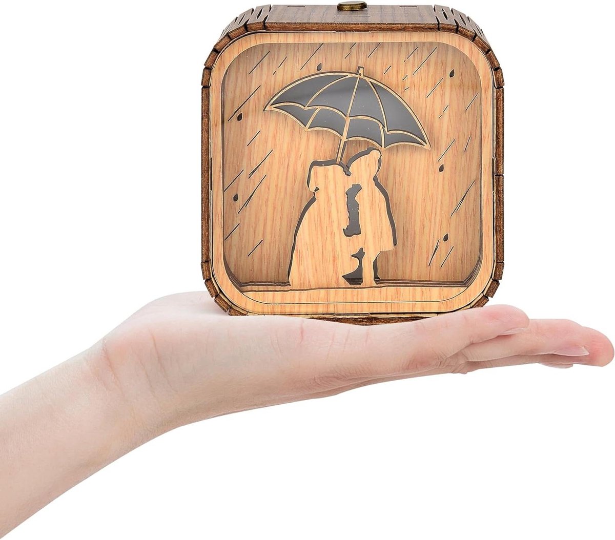 Muziekdoos Handgemaakt - Decoratie Hout - Cadeau Geven - 3D Mini Landschap - 14 x 14 cm - Houtkleur