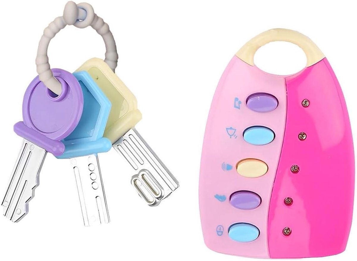 Muzikale Autosleutel - Speelgoed Sleutel - Baby Ontwikkeling - Verschillende Toetsen - 10 x 7.5 cm - Roze