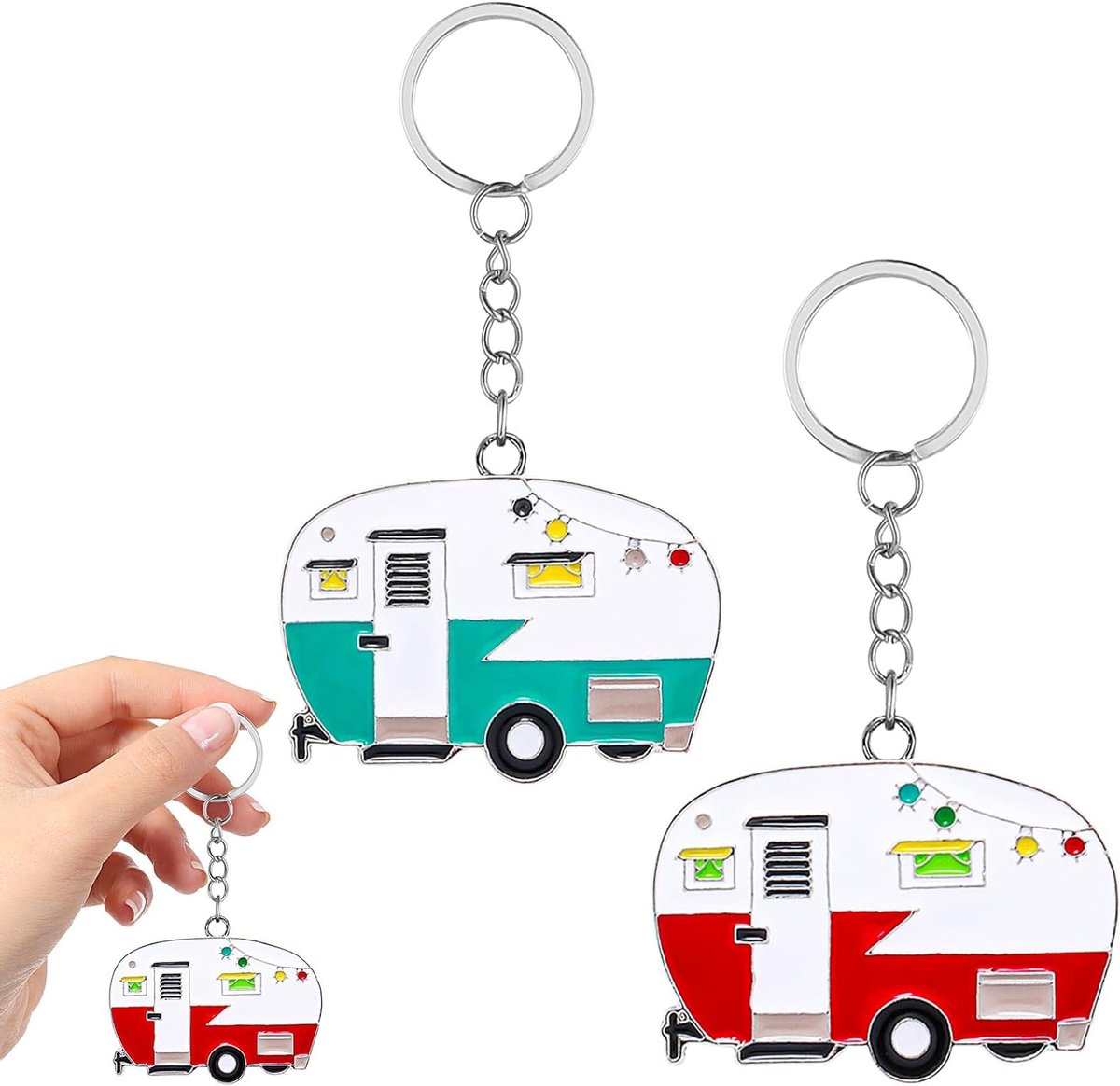 Retro Camping Sleutelhangers voor Caravan en RV, Set van 2, Perfect als Cadeau voor Reis- en Kampeerliefhebbers, Kleurmix