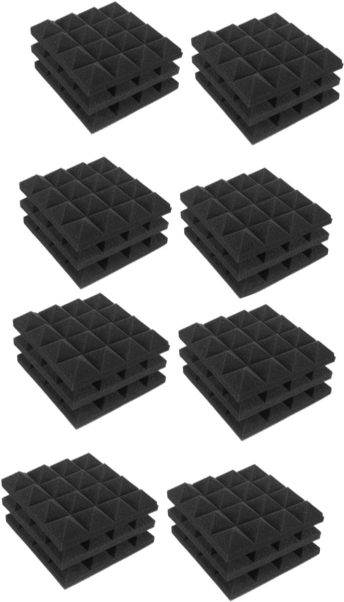 24 stuks piramide akoestische panelen - 30x30x2,5cm - Hoge dichtheid geluidsdichte schuimpanelen voor muren - Zwart