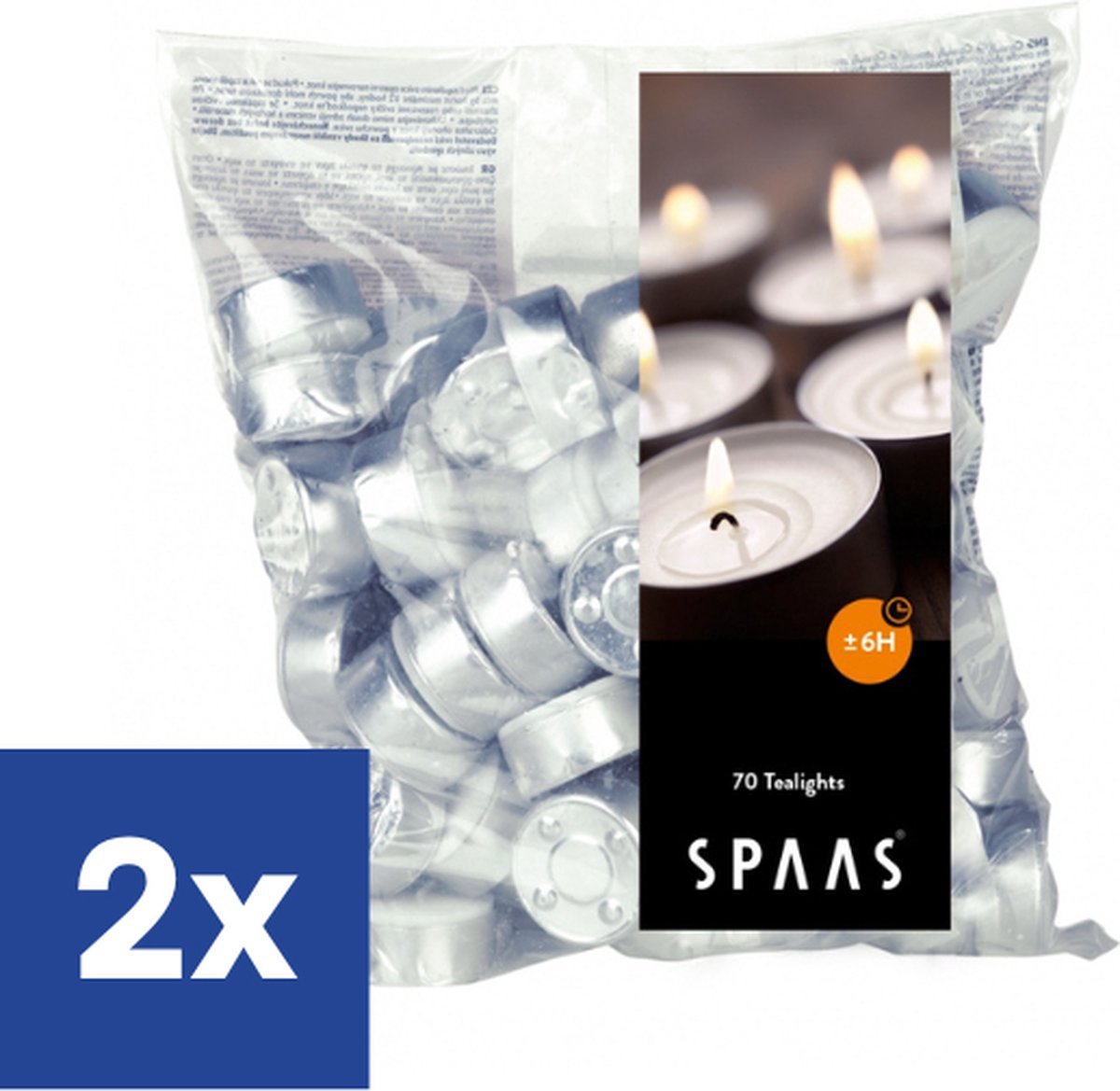 Bol.com Spaas Theelicht Waxinelicht Wit - 6 branduren - 2 x 70 (140) stuks aanbieding