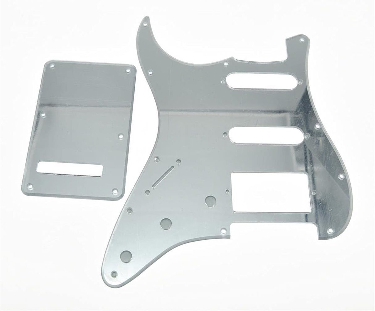 HSS Gitaar Pickguard met Tremolo Cover en Backplate voor USA/Mexicaanse Stratocaster - Zilver Spiegelfinish, 1 Ply, Perfecte Bescherming en Stijl