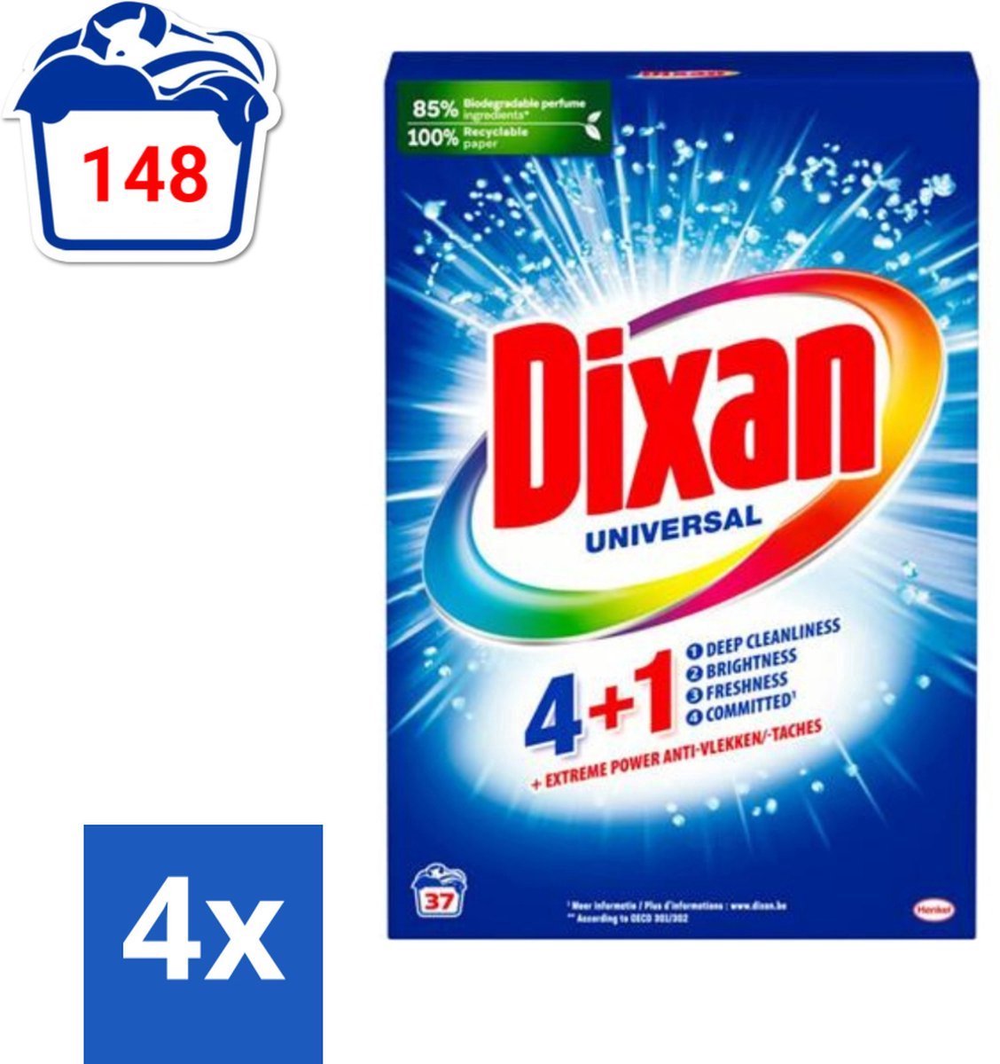 Dixan 4+1 waspoeder Universal - 148 wasbeurten (4 x 37) - 8.14KG (4 x 2.035)