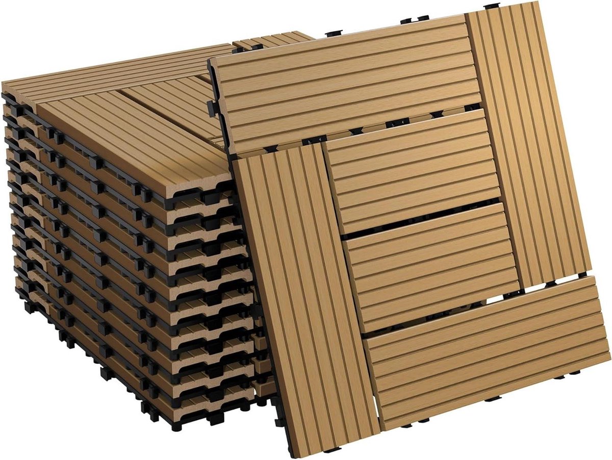 Terrastegels WPC - Balkonplaten Tuintegels - Buitenruimte Aankleden - Intelligent Kliksysteem - 30x30 cm 33 Stuks - Teak Mozaïek