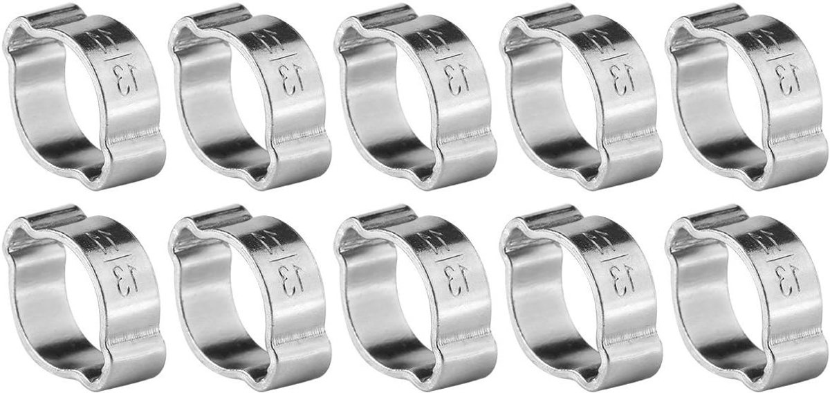 Set van 10 Twee-Oor Slangklemmen van Gegalvaniseerd RVS 5-23 mm voor Brandstofslangen en Voedingsleidingen