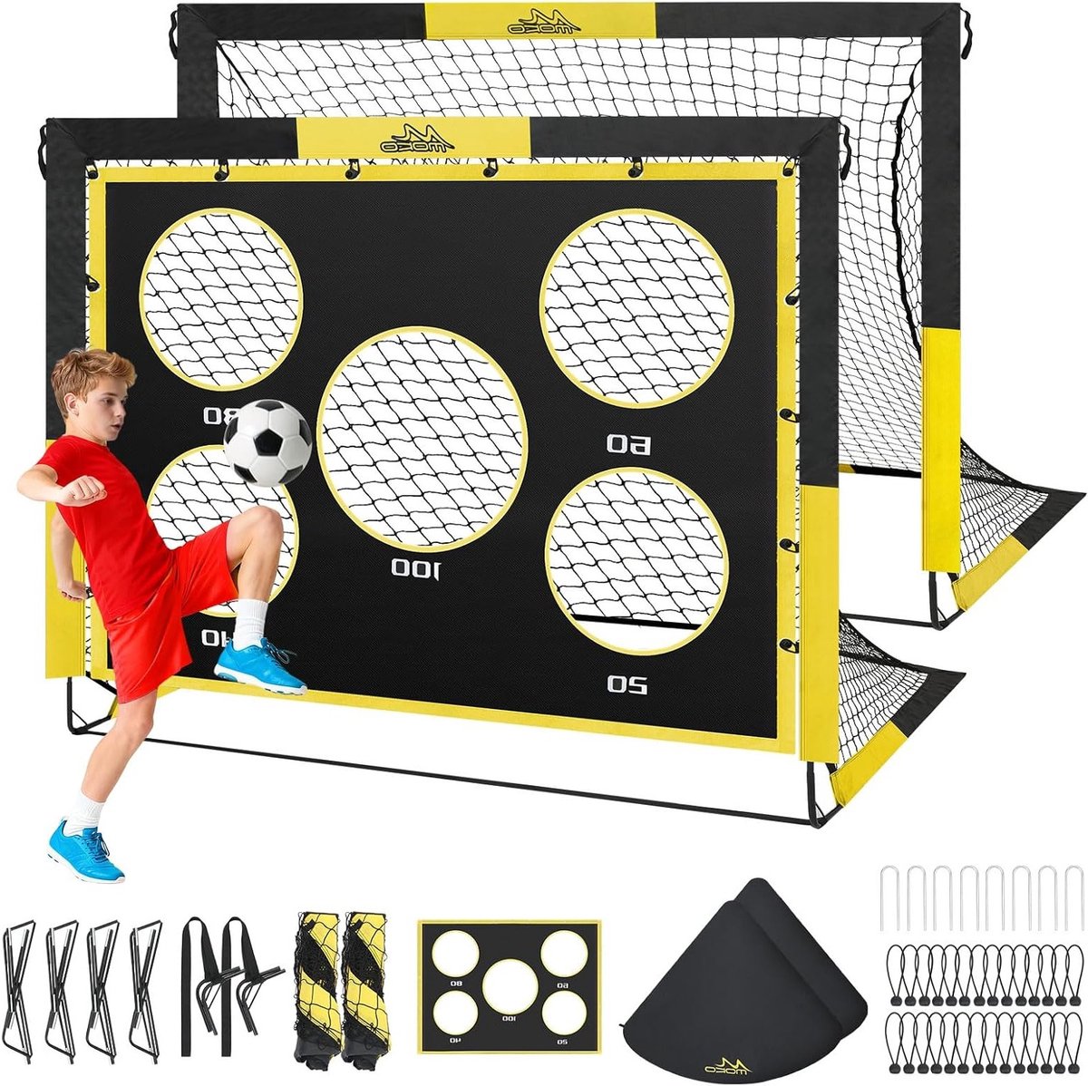 Grote Pop-up Voetbaldoelen voor de Achtertuin, 2 Pack van 5×4 FT, Ideaal voor Kinderen, Trainingsmateriaal en Buitenactiviteiten