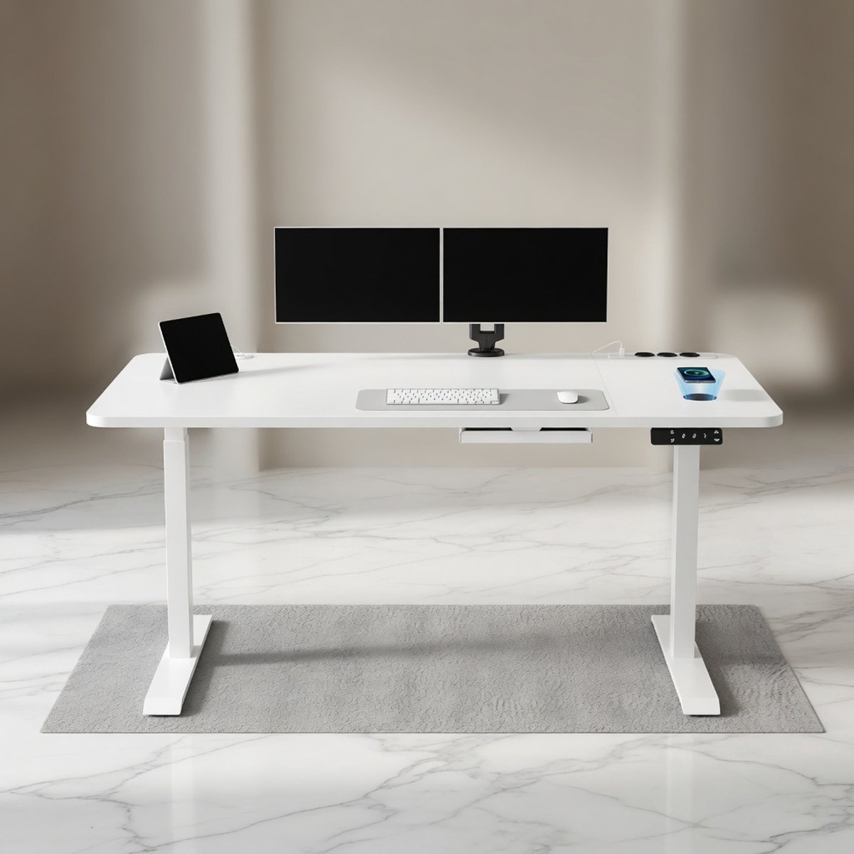 Elektrisch In Hoogte Verstelbaar Zit-Sta Bureau 160x80 cm – Mobili Bella Ergonomisch Sta Bureau met Draadloze Oplader, Stopcontacten & USB, Anti-Collision Systeem, Stabiel Stalen Frame, Wit — cadeau in Cadeau-ideeën - foto 2
