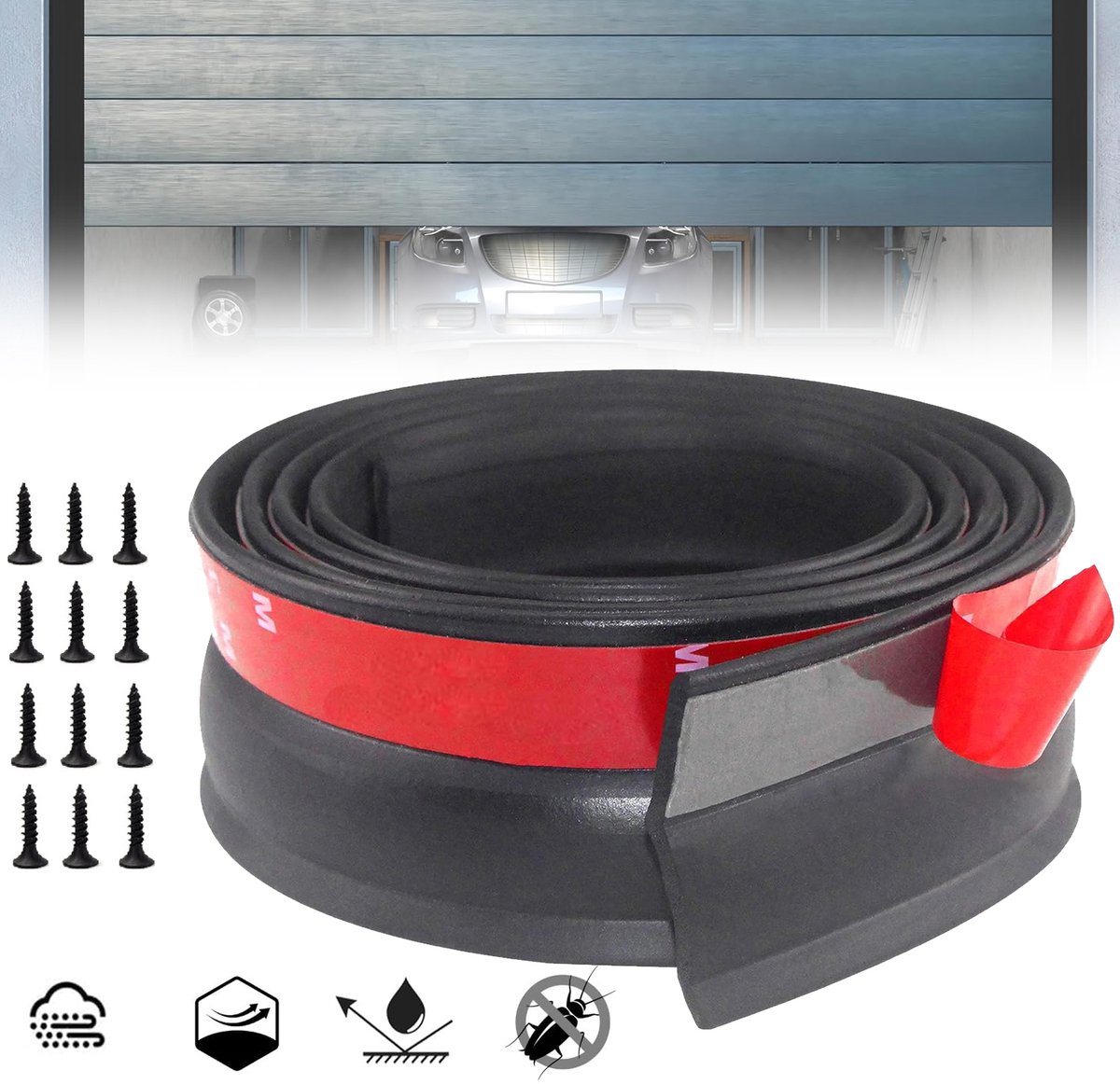 3m Universele Garagedeurafdichting - Rubberen Afdichtingsstrip Voor Garagedeuren - Zelfklevende Rubberen Afdichtingsstrip Met Spijkers