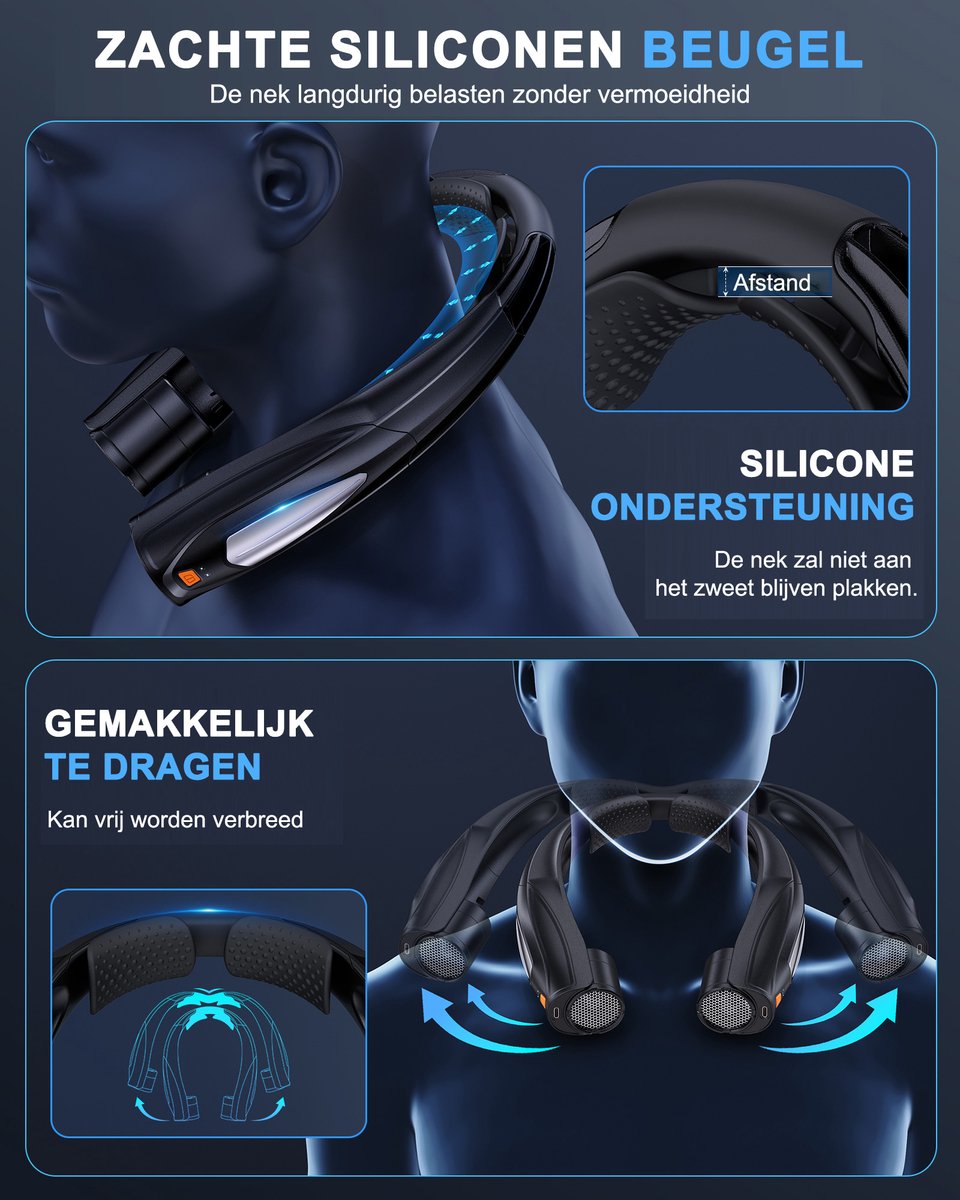 Draagbare NekVentilator -Mini Ventilator USB Oplaadbaar- 6000 mAh Lange Batterijduur - Handsfree gezichtventilator 6 standen met koeling ideaal Voor kampeeruitje Buitensport woon-werkverkeer en Dagelijks Gebruik — afbeelding 5