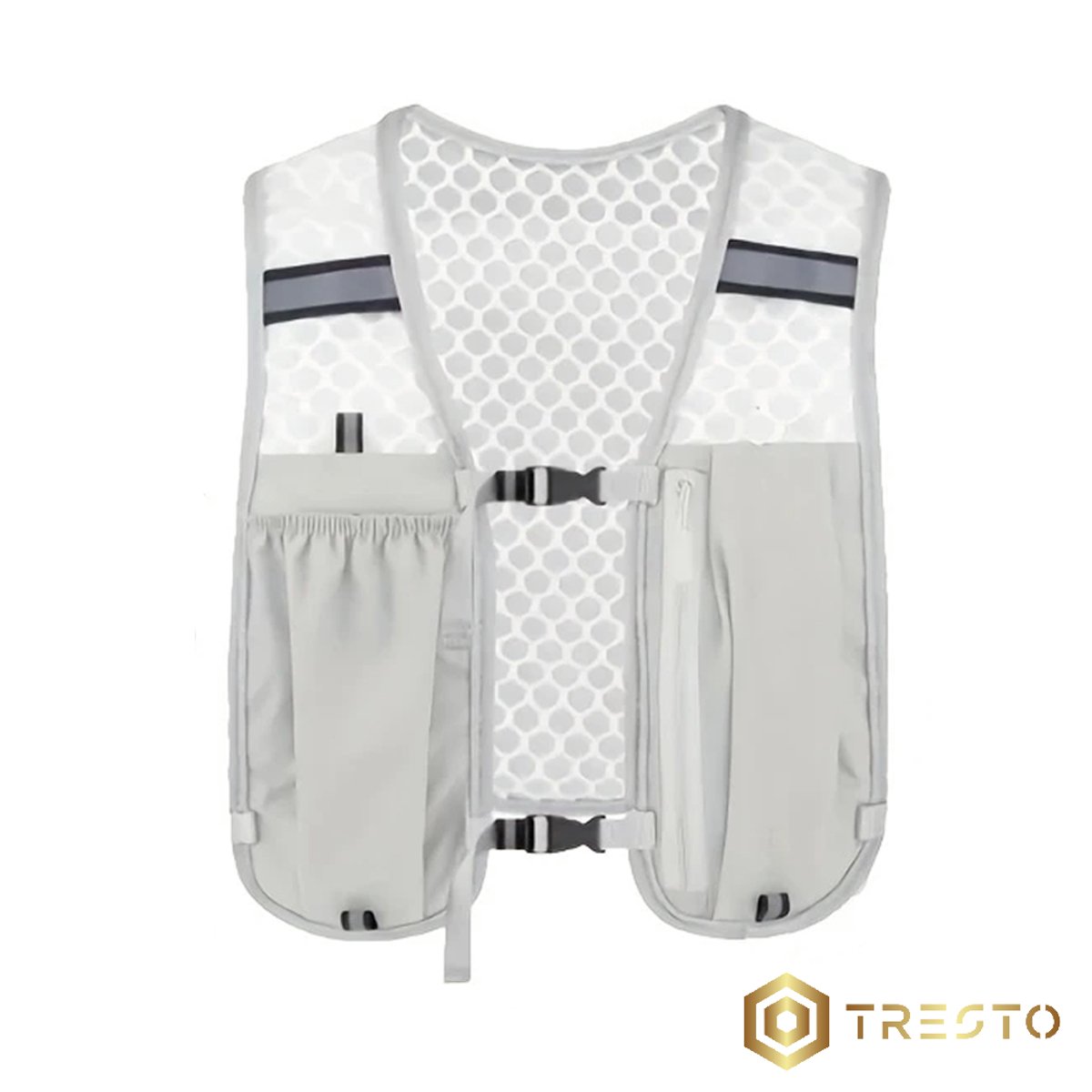 TRESTO - Hardloopvest – Ultralicht & Duurzaam Hydratatievest met Drinkhouder en Telefoonvak – Reflecterende Strepen – Geschikt voor Hardlopen & Paardrijden – Grijs