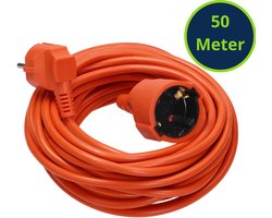 Verlengsnoer 50 meter – Verlengkabel buiten voor max. 3680 Watt – Verlengsnoer buiten IP20 – 3 x 1,0 mm² - Oranje