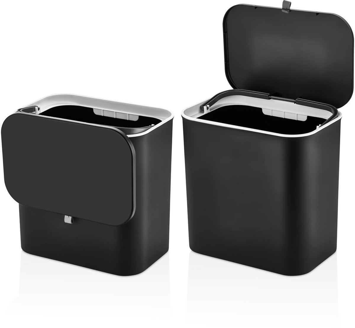 INDECOR Multifunctionele Prullenbak 15L – Aanrecht / Bureau – Met Schuifdeksel - Ophangbaar met Plakstrip - Wit & Zwart