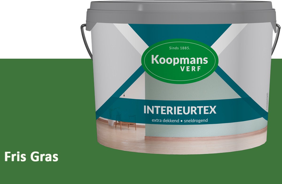 Koopmans Interieurtex Matte Muurverf Binnen – Extra Dekkende Sneldrogende Verf voor Muren en Plafonds – Fris Gras – 2,5 l