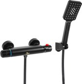 Uten Regendouche met Thermostaatkraan - Regendouche en Handdouche - Zwart