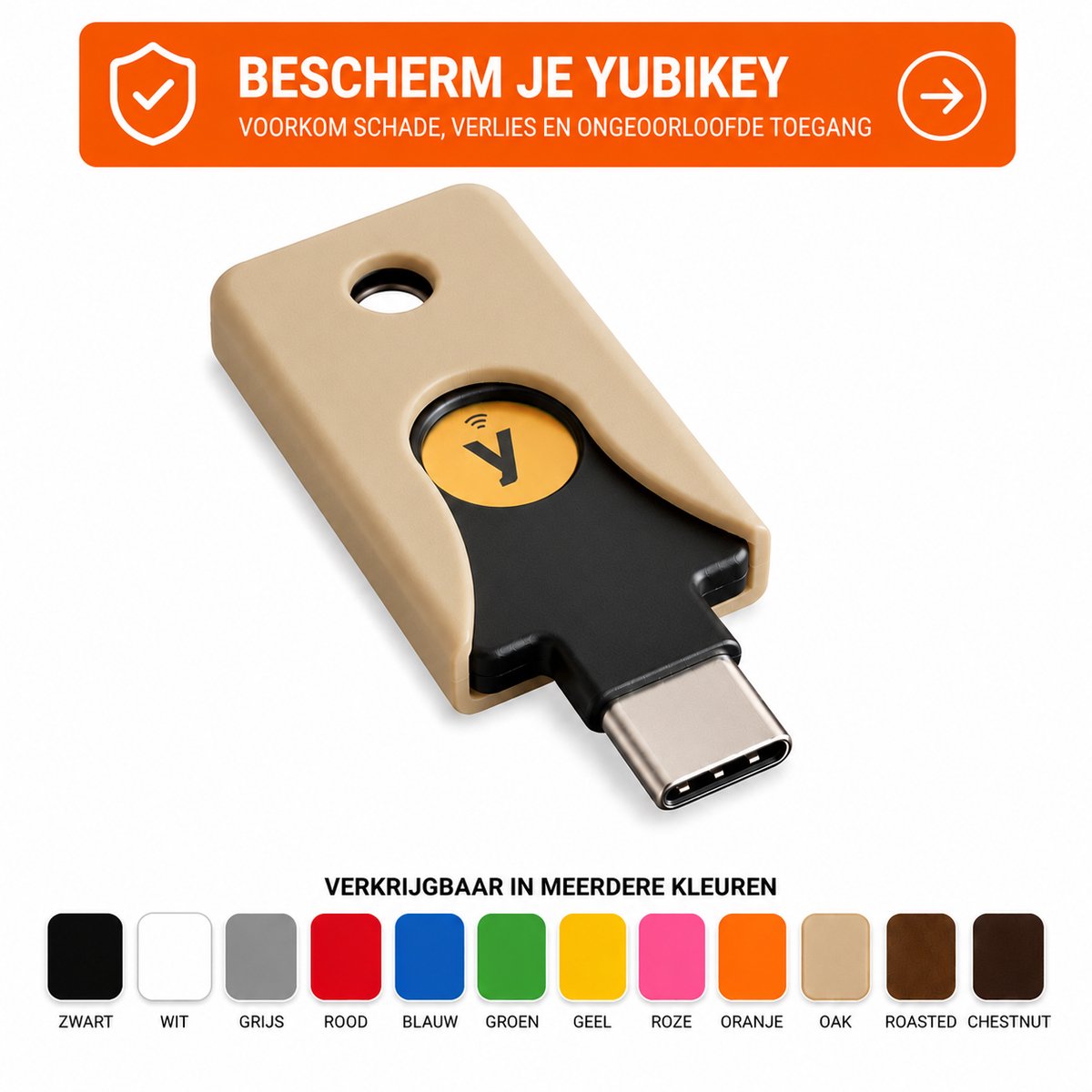 YubiKey 5C NFC Beschermhoes - USB-C Beveiligingssleutel Case - Yubico Key Cover - Krasbestendige Sleutelhanger Bescherming - Compacte NFC Security Key Houder - Zakelijke En Persoonlijke Data Bescherming Accessoire - Oak