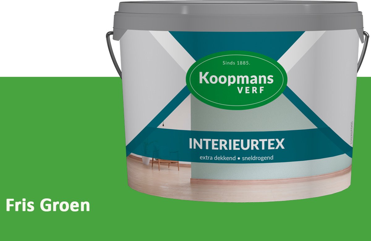 Koopmans Interieurtex Matte Muurverf Binnen – Extra Dekkende Sneldrogende Verf voor Muren en Plafonds – Fris Groen – 2,5 l