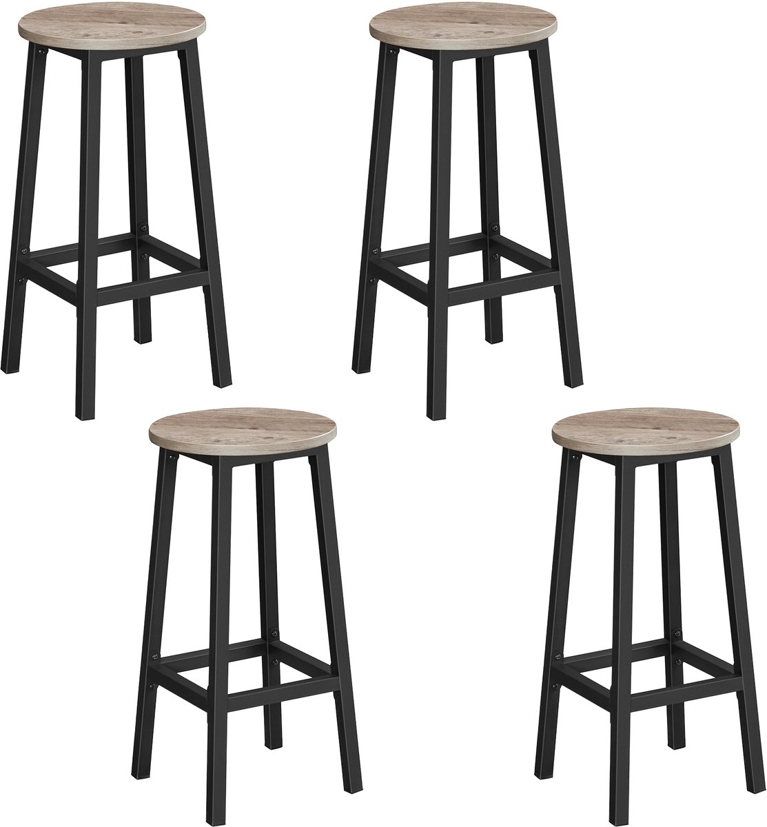 VASAGLE - Barkruk - Set van 2 - Metalen Frame - Met Voetsteun - Voor Keuken en Eetkamer