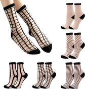 5 Stuks - Dames Transparante Kanten Visnet Sokken - Dunne Nylon Enkelsokken - Comfortabel Elastisch - Zwarte Zomer Sokken - Eén Maat Geschikt Voor Schoenmaat 15-25 - Modieuze Dameskleding Accessoire | Cyslmuk®