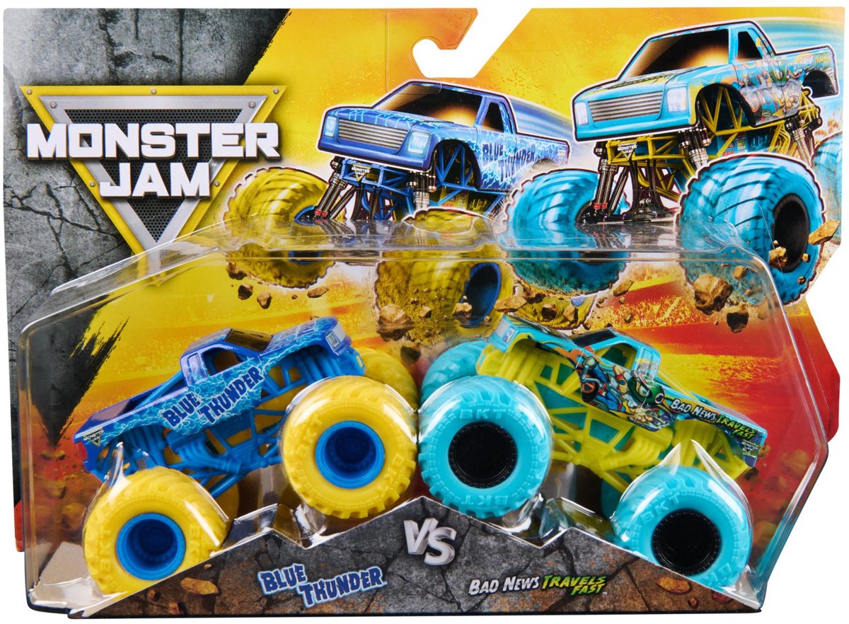 Hot wheels Monster Jam truck 2-pack Blue Thunder & Bad News Travels Fast - monstertruck 9 cm schaal 1:64