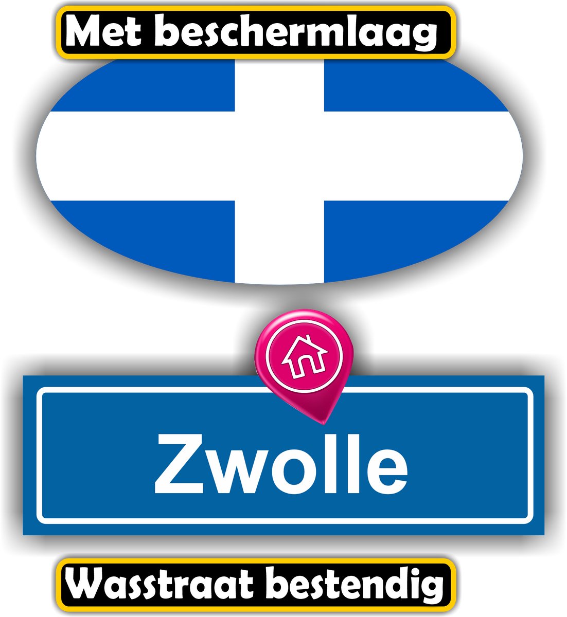 Jerma - Zwolle - Vlag - Stickers -Set 2 st - ovaal 13x7 - tekst 13 x 6 cm - Zelfklevend - Vinyl